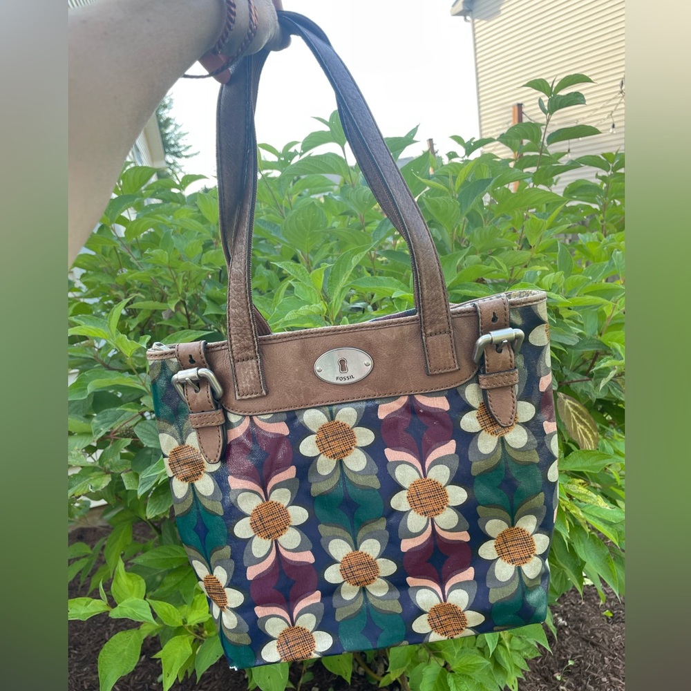 Vintage Fossil Keyper Coated Canvas Shoulder Bag … - image 1